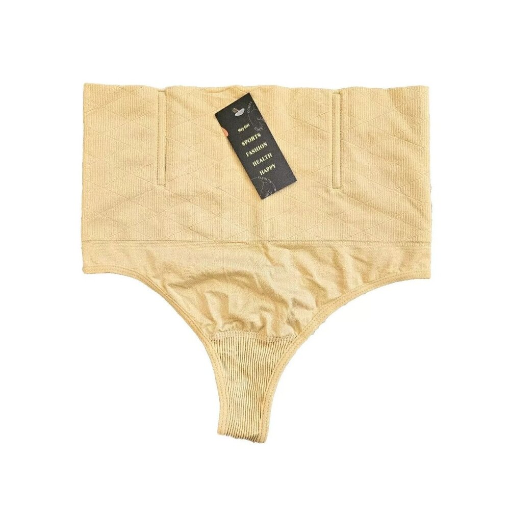 Hey Girl Shapewear Thong Tummy Control High Waisted Briefs Size M Beige NWT